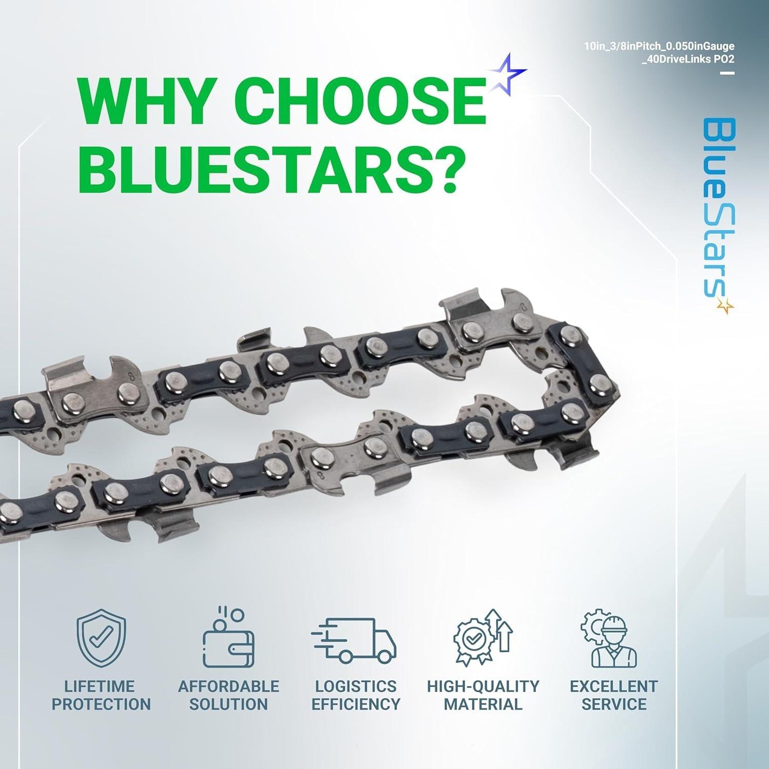 [Lifetime Warranty] 10-inch Chainsaw Chain 3/8" LP Pitch, 0.050" Gauge, 40 Drive Links - Pack of 2 image 1