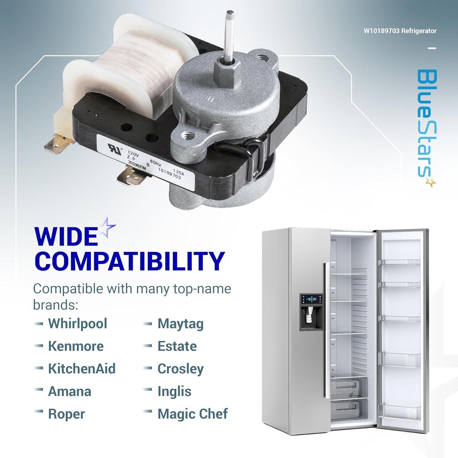 [Lifetime Warranty] W10189703 Refrigerator Evaporator Fan Motor - Compatible with Whirlpool Maytag Kenmore Refrigerators - Replaces WPW10189703 W10208121 2219647 AP6016598 10449505 image 2