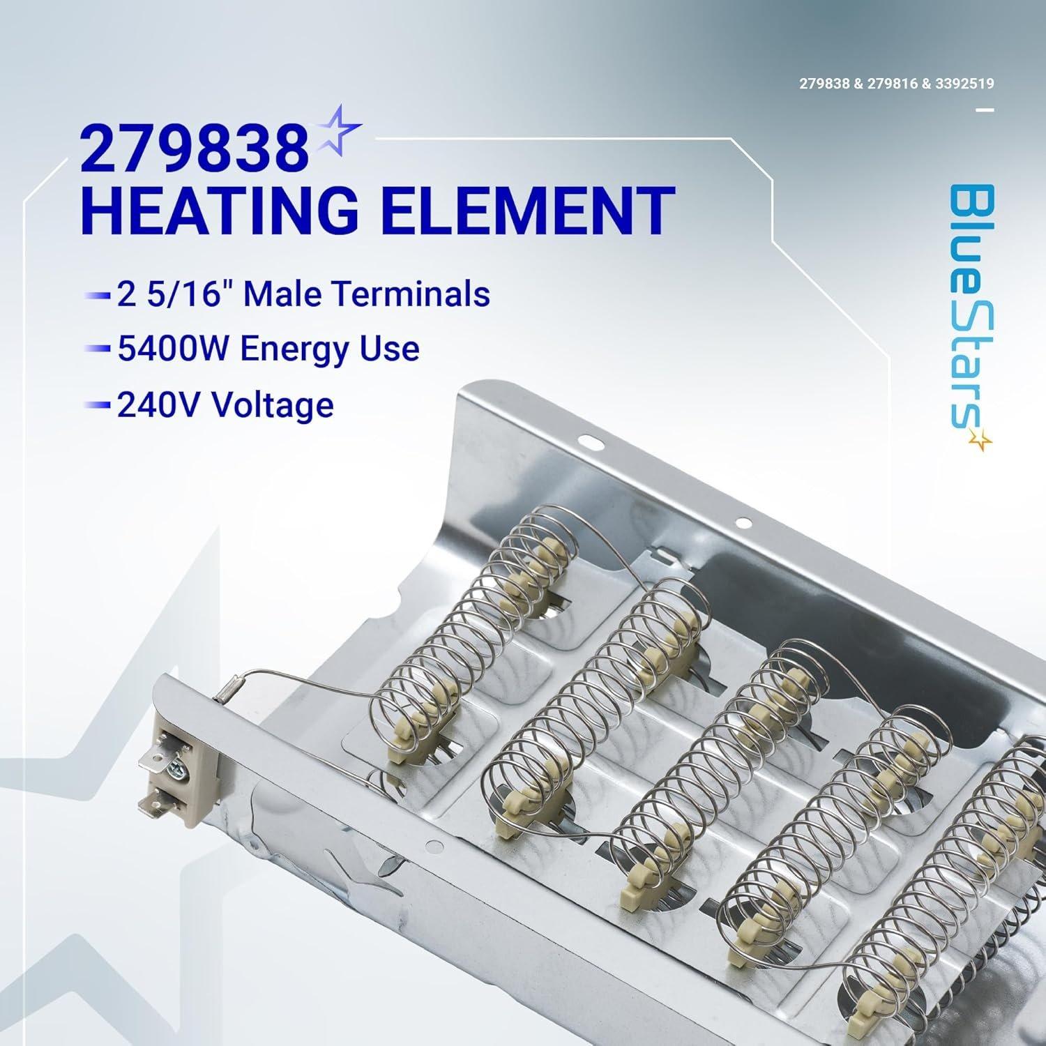 [Lifetime Warranty] 279838 W10724237 Dryer Heating Element Kit - For Whirlpool Kenmore Roper Maytag Amana NED4655EW1 WED4815EW1 MEDC215EW1 RED4640YQ0 RED4440VQ1 REX4634KQ1 RED4440SQ0 image 3