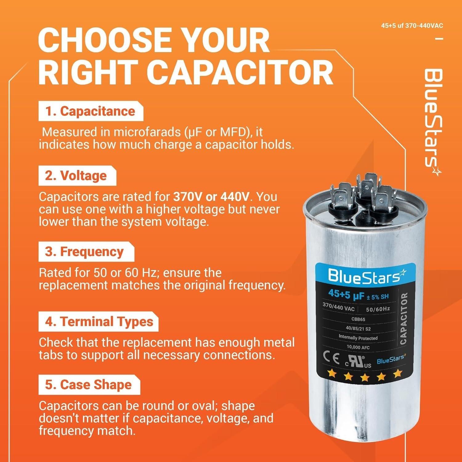 [Lifetime Warranty] 45+5 uF MFD 370/440 VAC Round Dual Circular Run Capacitor CBB65 50/60 Hz - Fits AC Motor Run, Fan Start, Condenser - Pack of 2 image 5