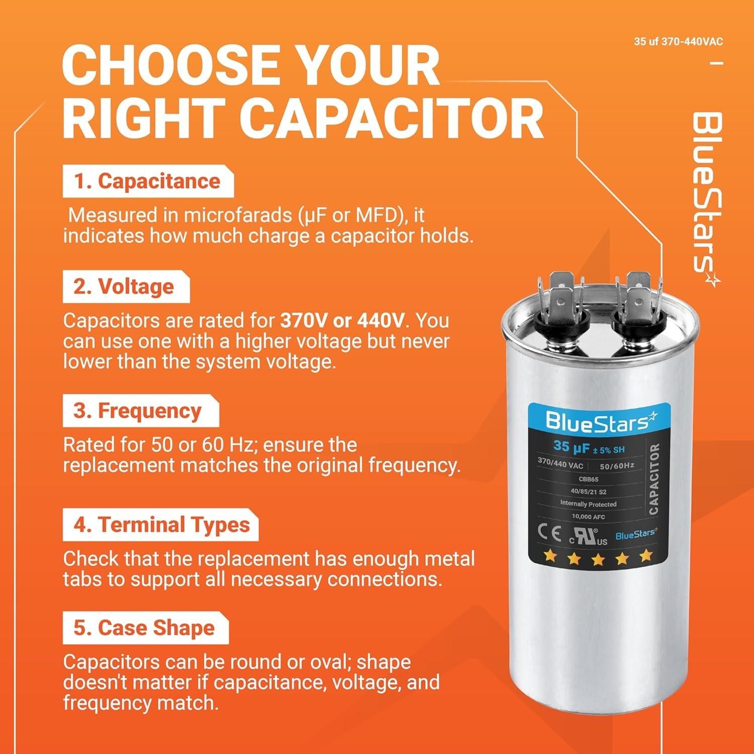 [Lifetime Warranty] 35 uF MFD ±5% 370/440 VAC Multi-Purpose Motor Run Round Capacitor - Fits AC Motor Run, Fan Start, Condenser image 2