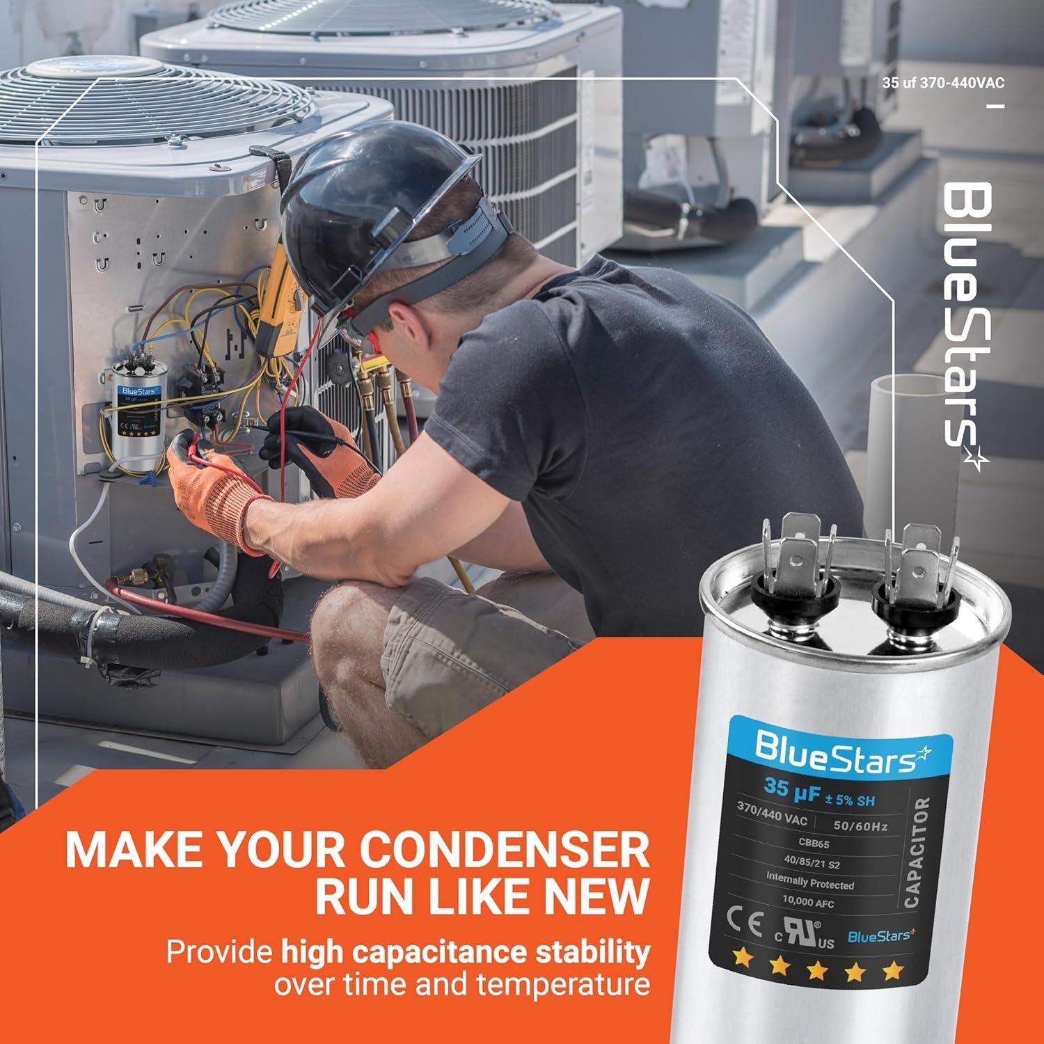 [Lifetime Warranty] 35 uF MFD ±5% 370/440 VAC Multi-Purpose Motor Run Round Capacitor - Fits AC Motor Run, Fan Start, Condenser image 1