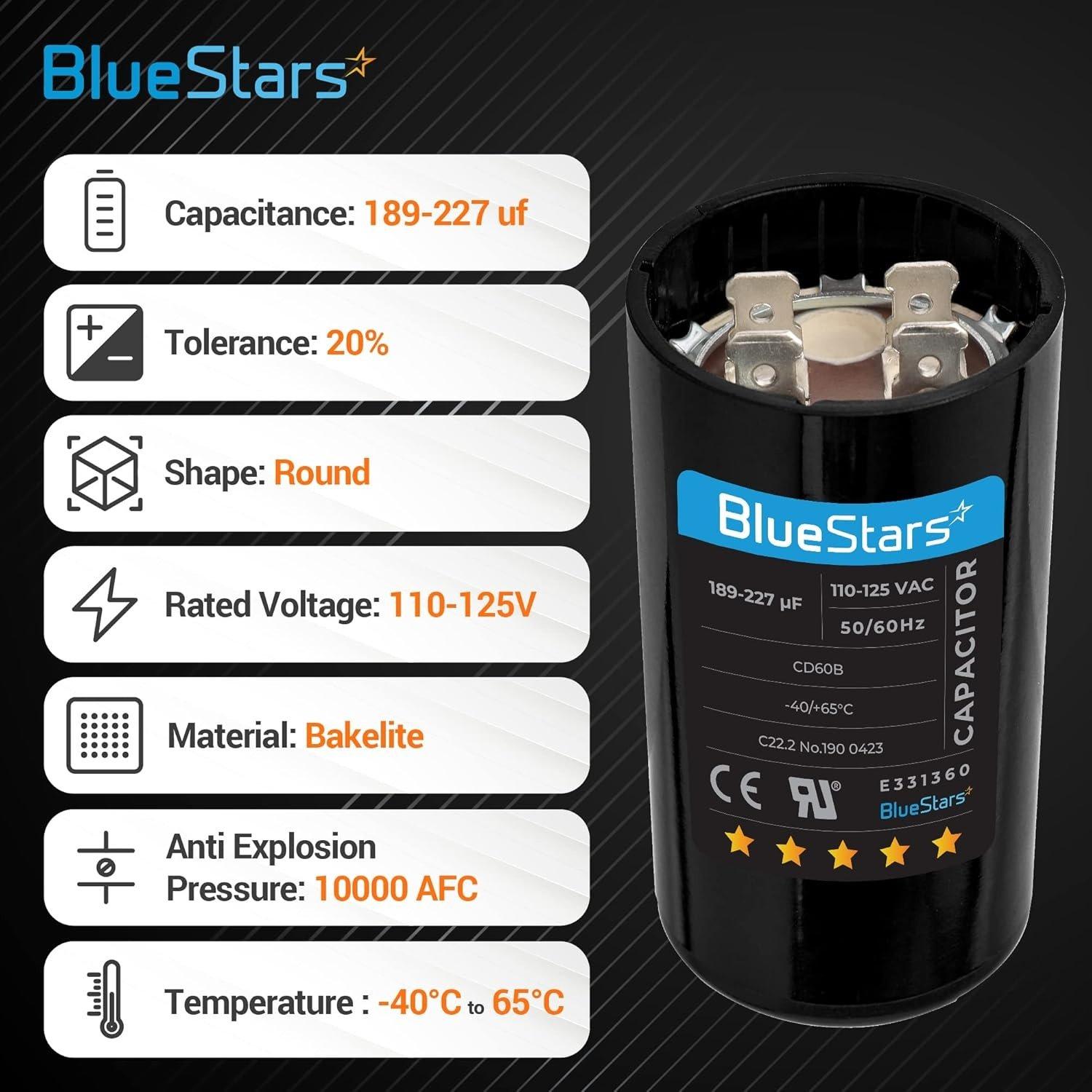 [Lifetime Warranty] 189-227 uF MFD 125 VAC Round Start Capacitor 50/60 Hz - Fits OEM Single Phase Motor - Pack of 2 image 1
