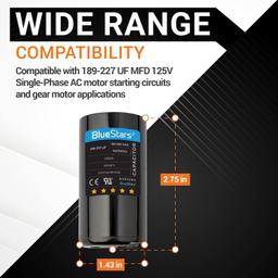 [Lifetime Warranty] 189-227 uF MFD 125 VAC Round Start Capacitor 50/60 Hz - Fits OEM Single Phase Motor - Pack of 2 thumbnail 2
