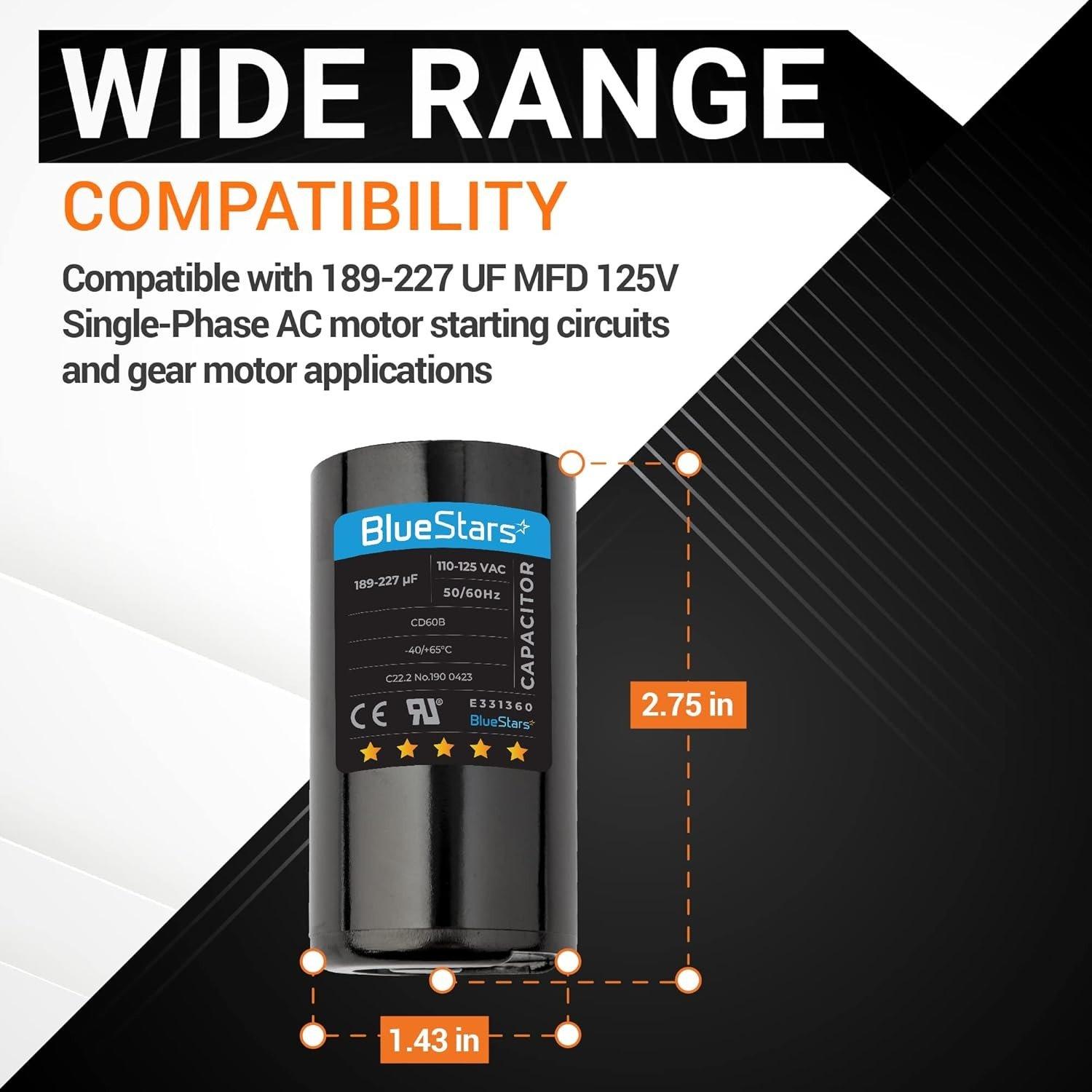 [Lifetime Warranty] 189-227 uF MFD 125 VAC Round Start Capacitor 50/60 Hz - Fits OEM Single Phase Motor - Pack of 2 image 2