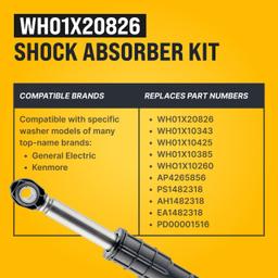 [Lifetime Warranty] WH01X20826 Washer Shock Absorber - For GE, Kenmore Washers GFW450SSM1WW - Replaces WH01X10343 AP4265856 WH01X10385 WH01X10425 AH1482318 EA1482318 WH01X10260 PS1482318 - Pack of 4 thumbnail 2
