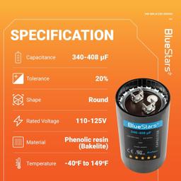 [Lifetime Warranty] 340-408 uF MFD 220-250 VAC ±20% Round Start Capacitor 50/60 Hz - Fits Single-Phase Motors, Gear Motors thumbnail 5