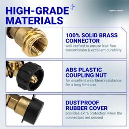 [Lifetime Warranty] Propane Tank Y Splitter QCC/POL with Gauge and Shut-Off Valve - Propane 2 Way Splitter Adapter Fitting thumbnail 3