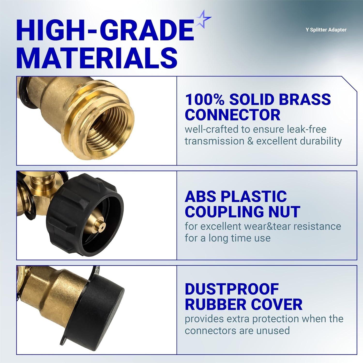 [Lifetime Warranty] Propane Tank Y Splitter QCC/POL with Gauge and Shut-Off Valve - Propane 2 Way Splitter Adapter Fitting image 3