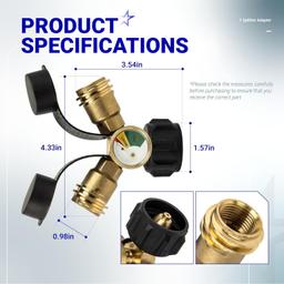 [Lifetime Warranty] Propane Tank Y Splitter QCC/POL with Gauge and Shut-Off Valve - Propane 2 Way Splitter Adapter Fitting thumbnail 6