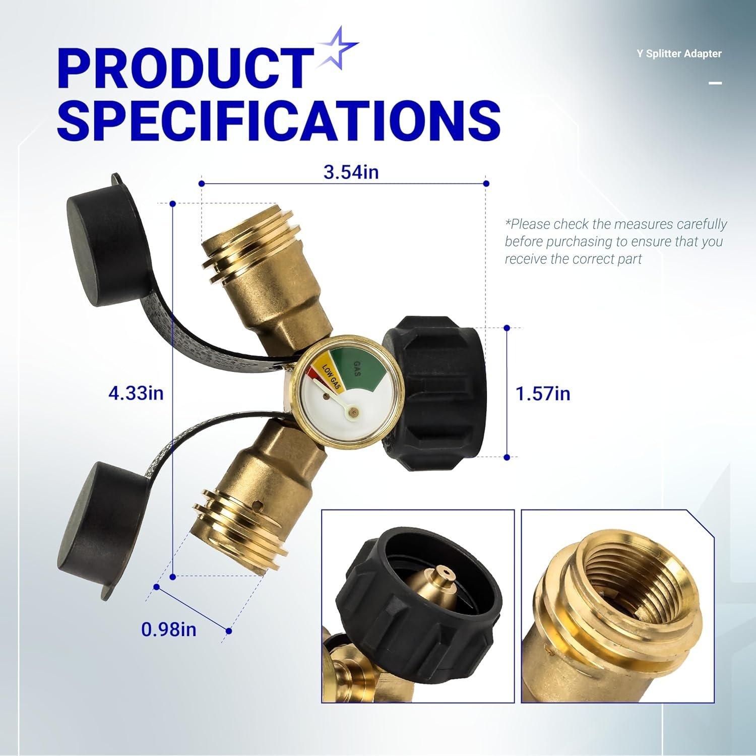 [Lifetime Warranty] Propane Tank Y Splitter QCC/POL with Gauge and Shut-Off Valve - Propane 2 Way Splitter Adapter Fitting image 6