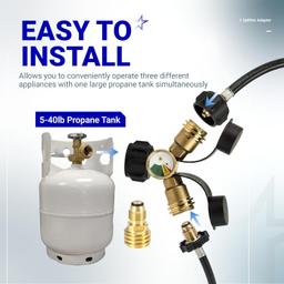 [Lifetime Warranty] Propane Tank Y Splitter QCC/POL with Gauge and Shut-Off Valve - Propane 2 Way Splitter Adapter Fitting thumbnail 5