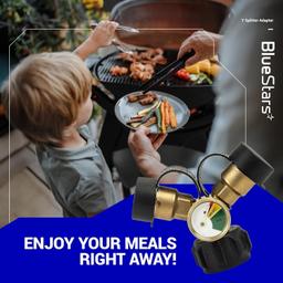 [Lifetime Warranty] Propane Tank Y Splitter QCC/POL with Gauge and Shut-Off Valve - Propane 2 Way Splitter Adapter Fitting thumbnail 1