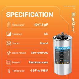 [Lifetime Warranty] 40+7.5 uF MFD ±5% 370/440 VAC Dual Run Start Round AC Capacitor CBB65 CBB65B 50/60 Hz 10000AFC - Fits Condenser, Heat Pump thumbnail 5