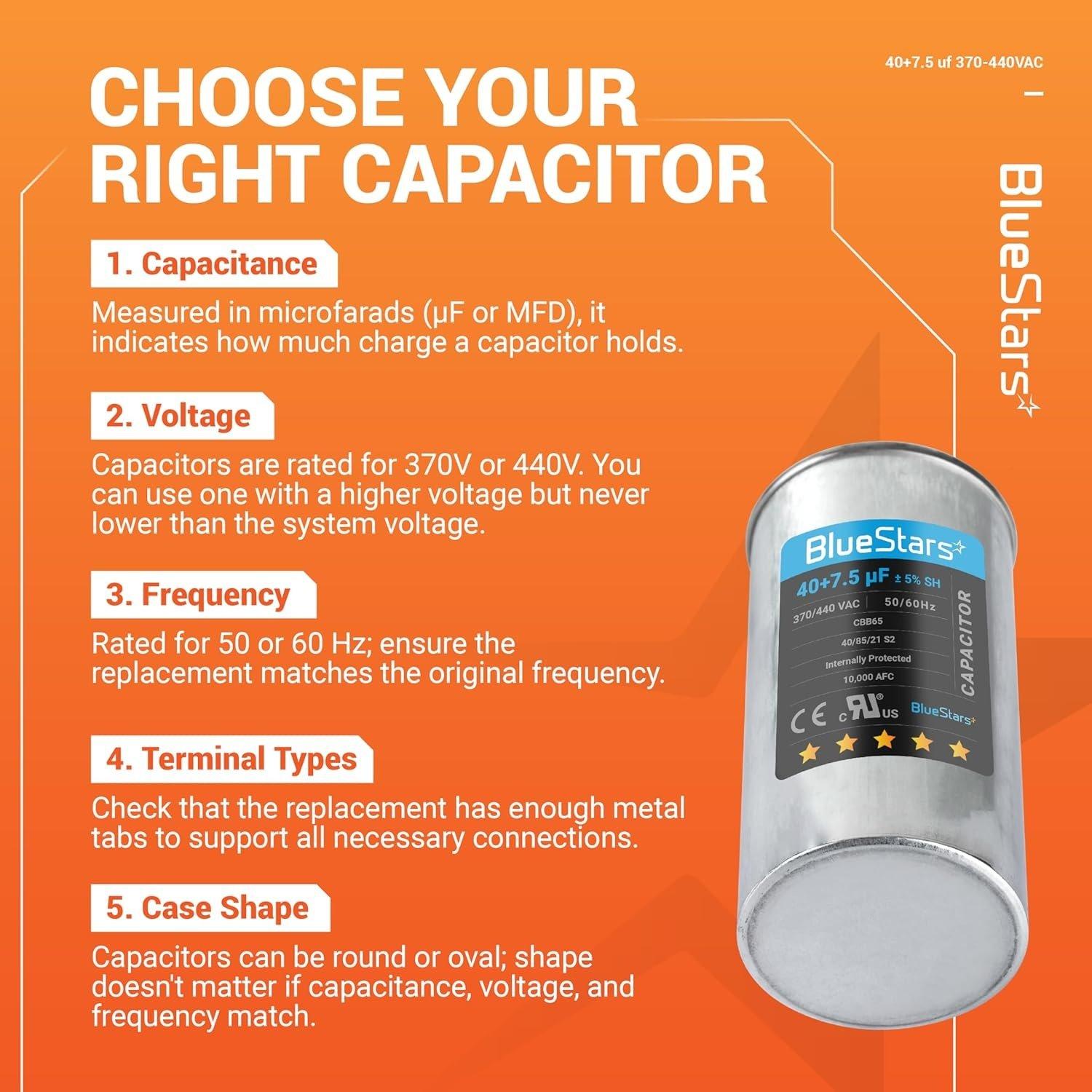 [Lifetime Warranty] 40+7.5 uF MFD ±5% 370/440 VAC Dual Run Start Round AC Capacitor CBB65 CBB65B 50/60 Hz 10000AFC - Fits Condenser, Heat Pump image 3