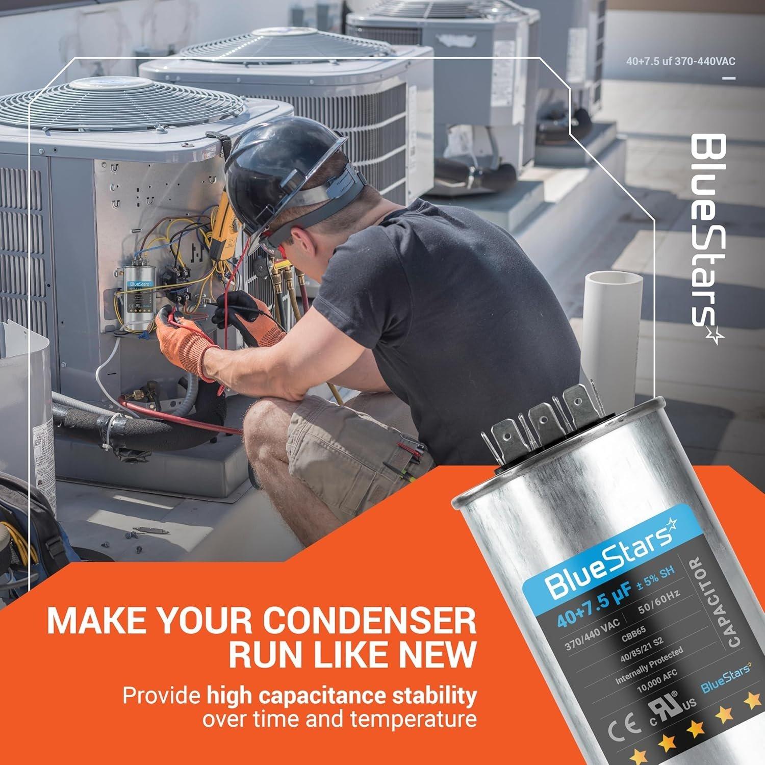 [Lifetime Warranty] 40+7.5 uF MFD ±5% 370/440 VAC Dual Run Start Round AC Capacitor CBB65 CBB65B 50/60 Hz 10000AFC - Fits Condenser, Heat Pump image 4