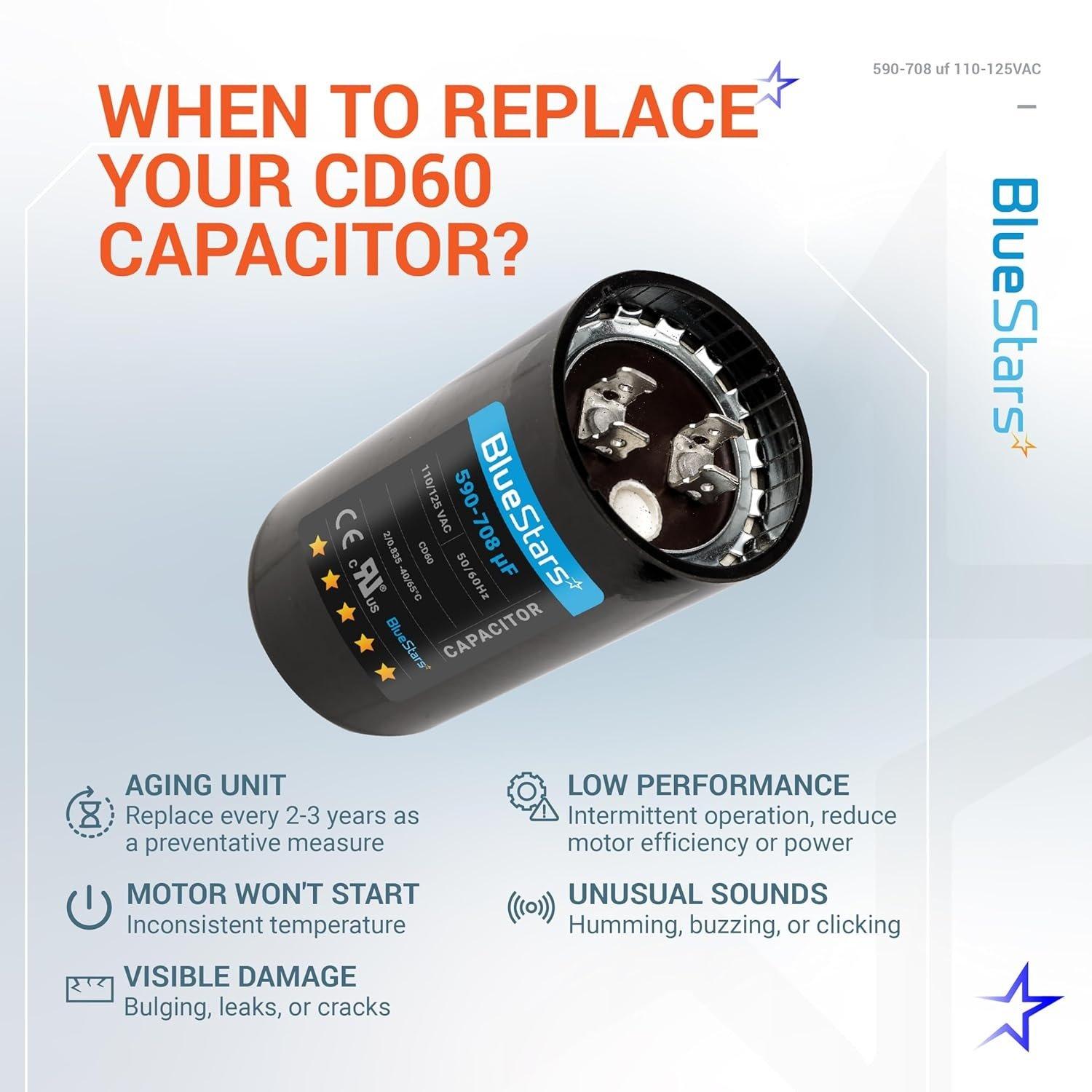 [Lifetime Warranty] 590-708 uF MFD 110-125 VAC ±20% 50/60 Hz CD60 Round Motor Start Capacitor - Fits Pool Pump, Well Pump image 9