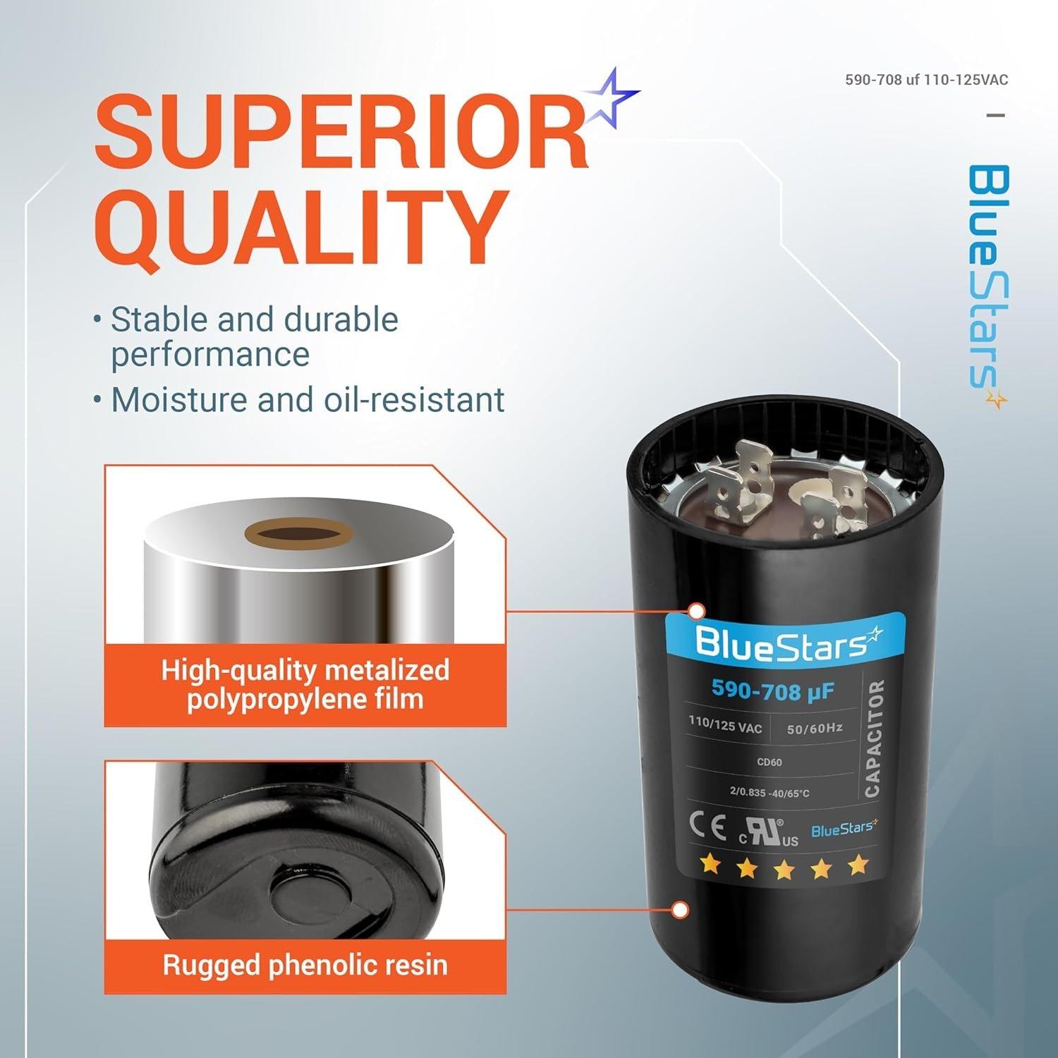 [Lifetime Warranty] 590-708 uF MFD 110-125 VAC ±20% 50/60 Hz CD60 Round Motor Start Capacitor - Fits Pool Pump, Well Pump image 3