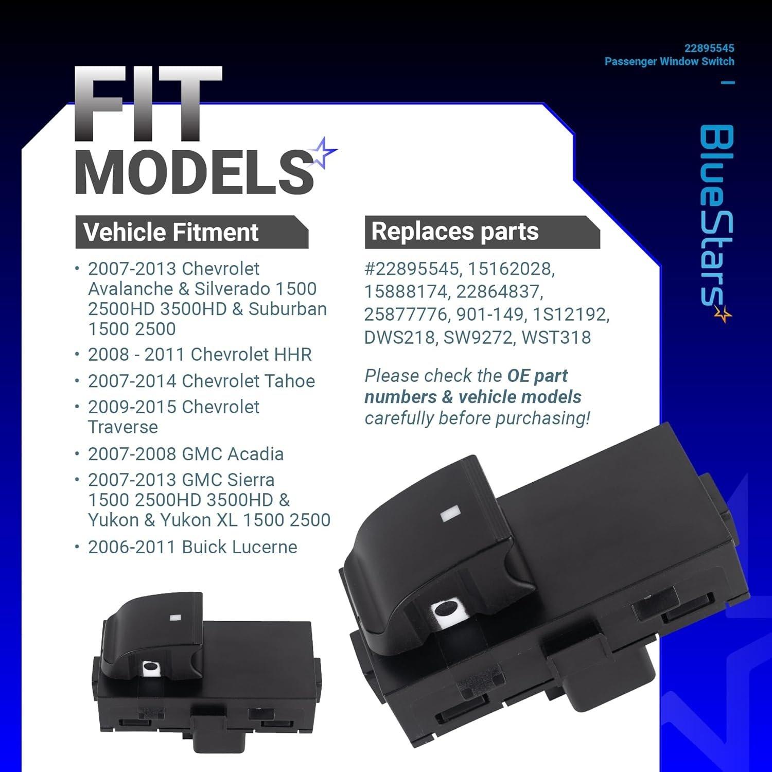 [Lifetime Warranty] 22895545 Power Window Switch Passenger Front Right/Rear Left or Right image 5