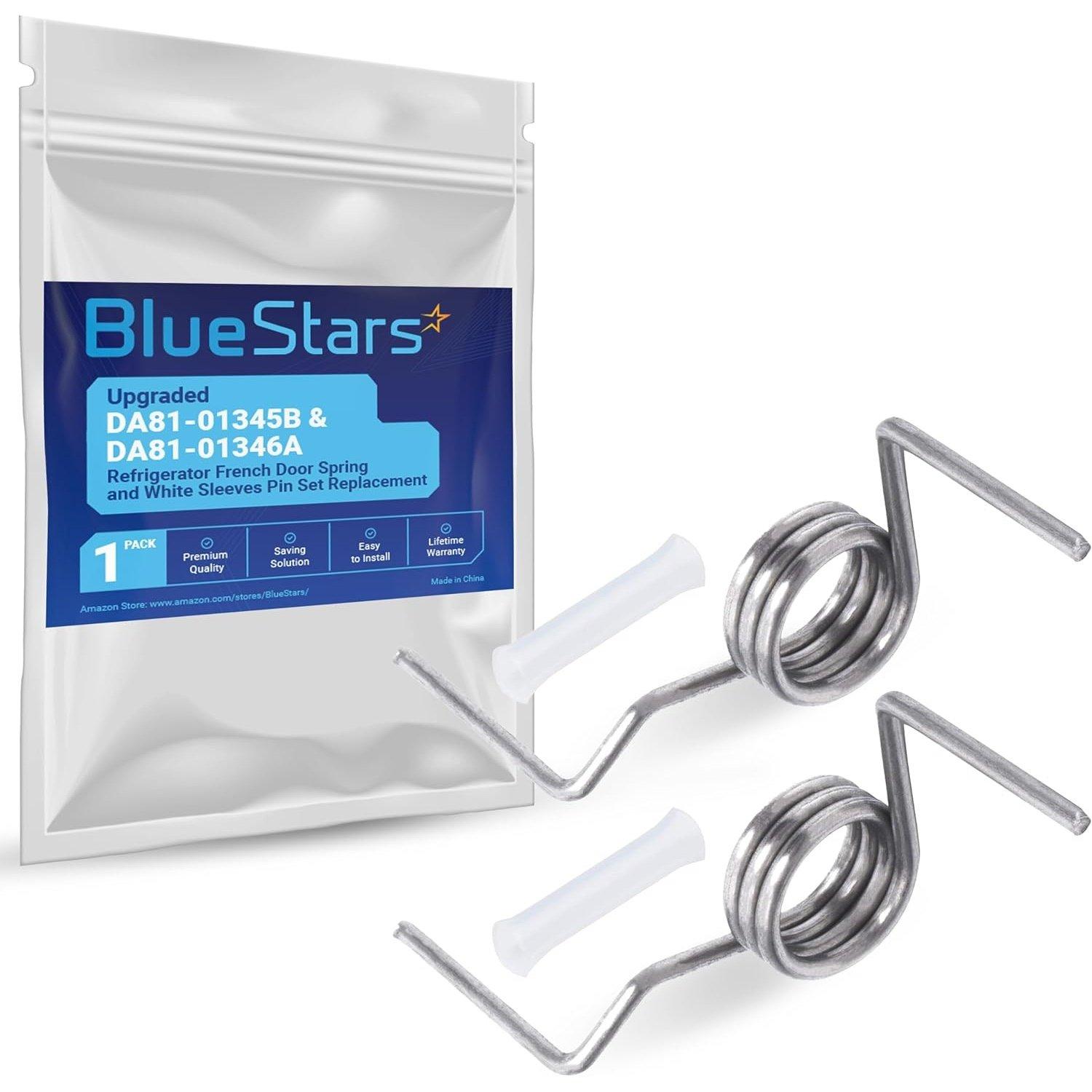 [Lifetime Warranty] DA81-01345B & DA81-01346A Refrigerator French Door Spring and White Sleeves Pin Replacement - Compatible with Samsung RF267AFWP RF267HERS RF268ABBP RF268ABPN - Pack of 2 image 0