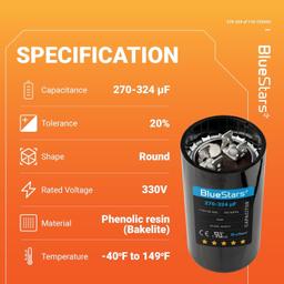 [Lifetime Warranty] 270-324 uF MFD 110-125 VAC Round Motor Start Capacitor 50/60 Hz - Fits Pool Pump, Well Pump thumbnail 11
