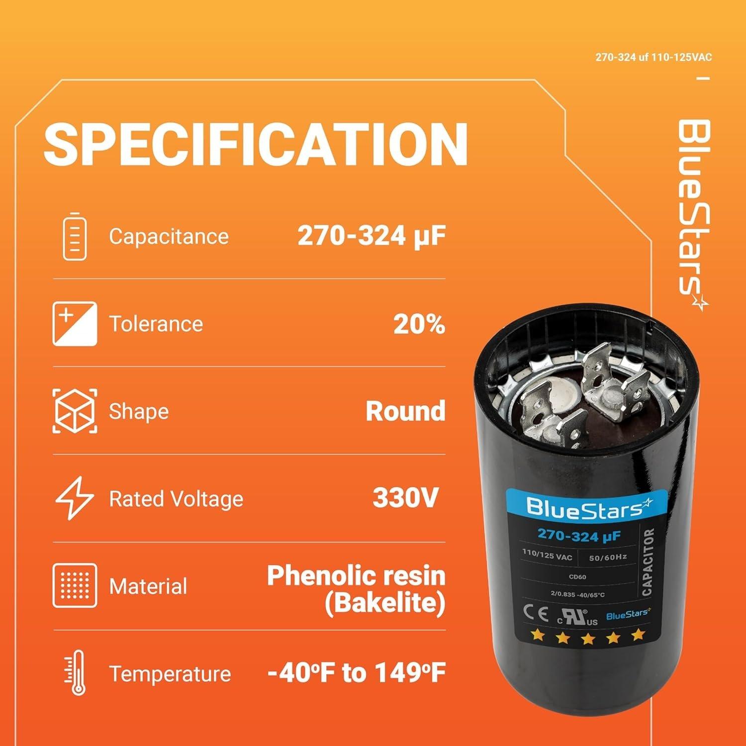 [Lifetime Warranty] 270-324 uF MFD 110-125 VAC Round Motor Start Capacitor 50/60 Hz - Fits Pool Pump, Well Pump image 11