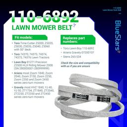 539109243 Mower Deck Belt - for 48" Decks Husqvarna Jonsered Poulan Pro Zero-Turn Mowers - Replaces Husqvarna AYP Poulan 539109243 539105644 | Aramid Cord | 136" x 5/8" thumbnail 3