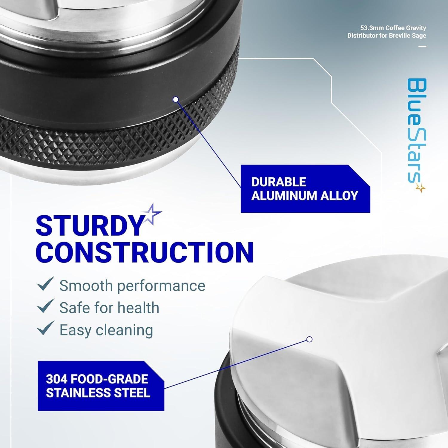 [Lifetime Warranty] 53.3mm Coffee Gravity Distributor & Tamper - Dual Head Coffee Leveler Compatible with 54mm Breville Portafilter - 304 Stainless steel image 2