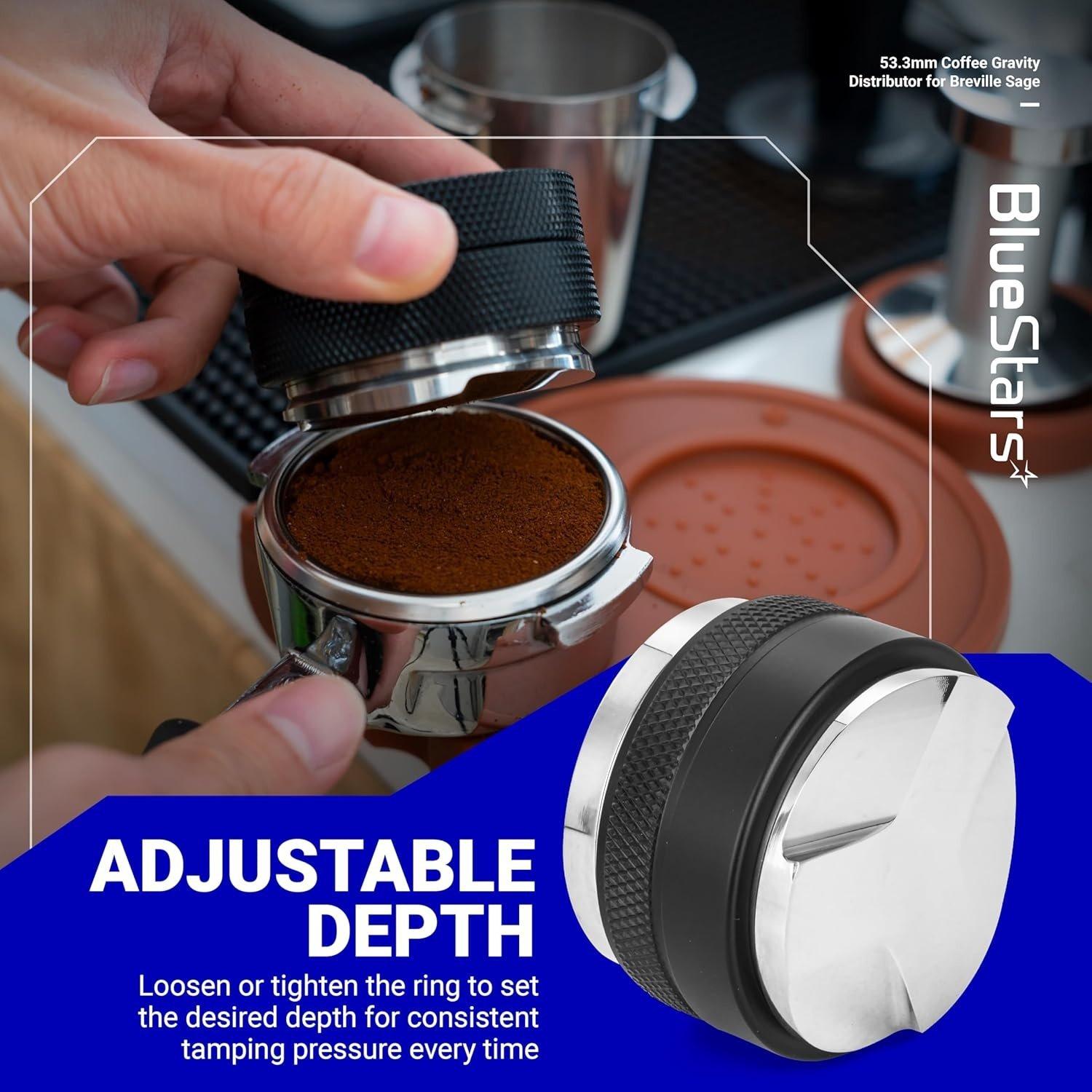 [Lifetime Warranty] 53.3mm Coffee Gravity Distributor & Tamper - Dual Head Coffee Leveler Compatible with 54mm Breville Portafilter - 304 Stainless steel image 3