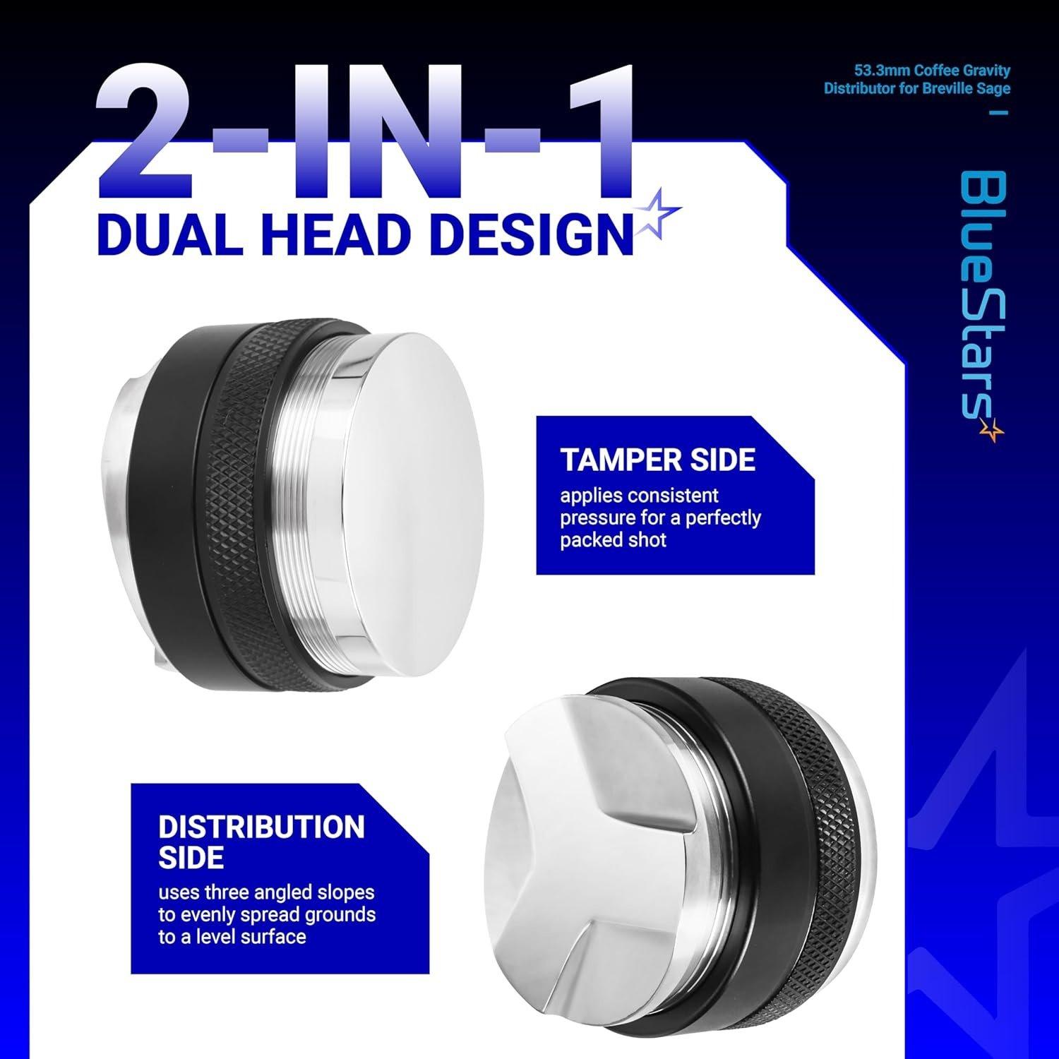 [Lifetime Warranty] 53.3mm Coffee Gravity Distributor & Tamper - Dual Head Coffee Leveler Compatible with 54mm Breville Portafilter - 304 Stainless steel image 6