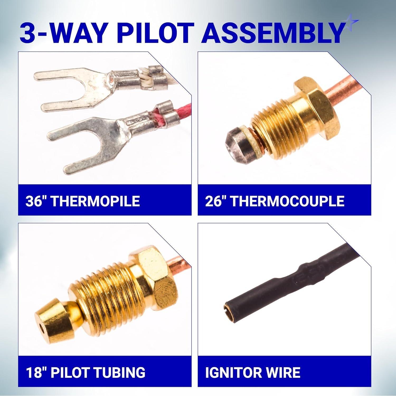 [Lifetime Warranty] 10002264 Natural Gas 3-Way Pilot Assembly Kit - Compatible with HHT Majestic Monessen Temco Vermont Castings Fireplaces - SRV10002264 LP NG 3-Way Pilot with Thermocouple image 1
