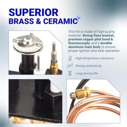 [Lifetime Warranty] 10002264 Natural Gas 3-Way Pilot Assembly Kit - Compatible with HHT Majestic Monessen Temco Vermont Castings Fireplaces - SRV10002264 LP NG 3-Way Pilot with Thermocouple thumbnail 2
