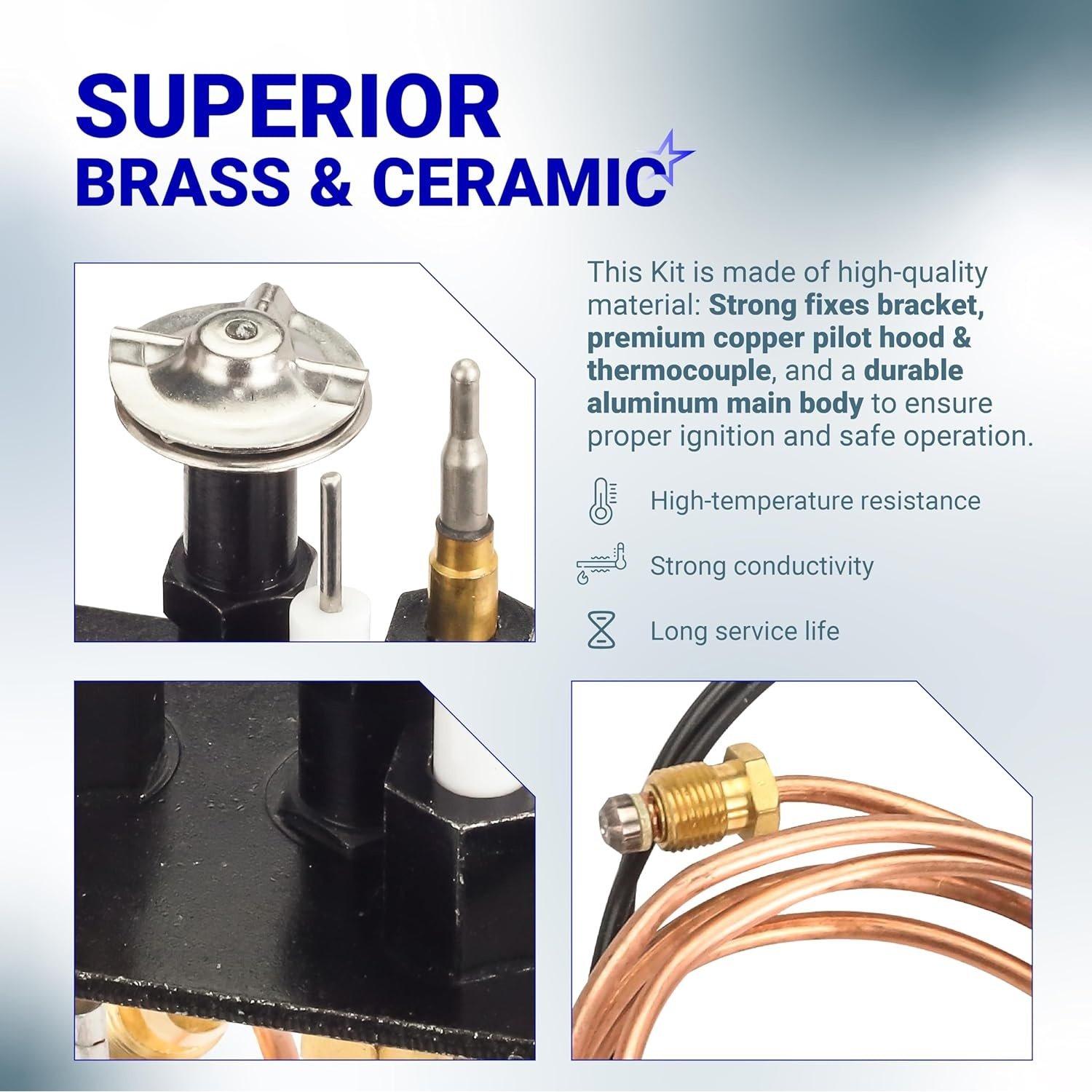 [Lifetime Warranty] 10002264 Natural Gas 3-Way Pilot Assembly Kit - Compatible with HHT Majestic Monessen Temco Vermont Castings Fireplaces - SRV10002264 LP NG 3-Way Pilot with Thermocouple image 2