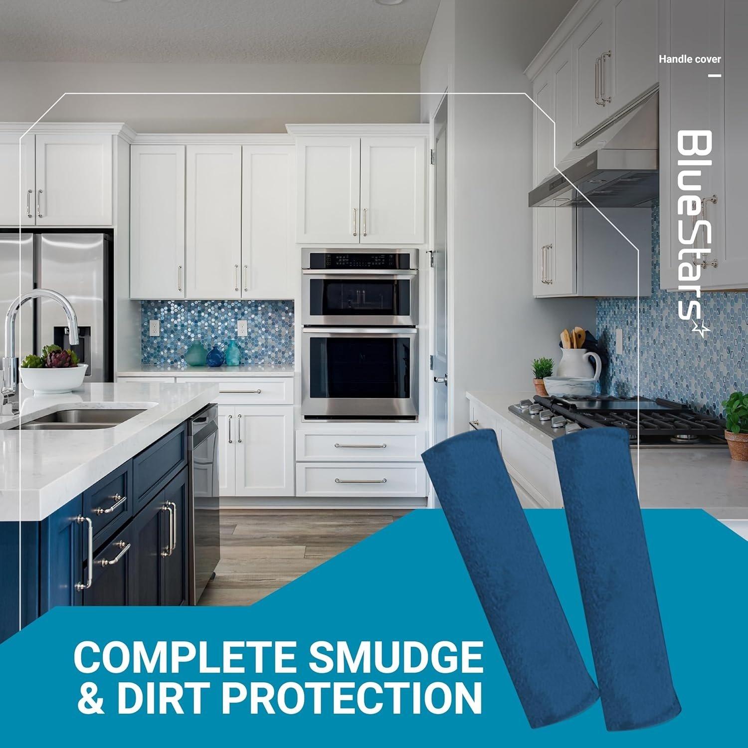 [Lifetime Warranty] Microwave Door Handle Covers, Keep Your Kitchen Appliances Clean from Smudges, Drips, Food Stains, Oil, Decor Protector for Ovens, Microwaves, Cabinets Pull (Blue) - Pack of 4 image 4