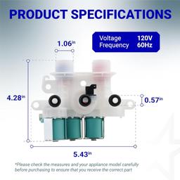 [Lifetime Warranty] W11096268 W11220230 Washer Water Inlet Valve - Compatible with Whirlpool Kenmore Washers - Replaces W10632527 W10758829 W10853296 W11096268 AP6329544 (120V 60Hz) thumbnail 3