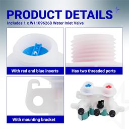 [Lifetime Warranty] W11096268 W11220230 Washer Water Inlet Valve - Compatible with Whirlpool Kenmore Washers - Replaces W10632527 W10758829 W10853296 W11096268 AP6329544 (120V 60Hz) thumbnail 7