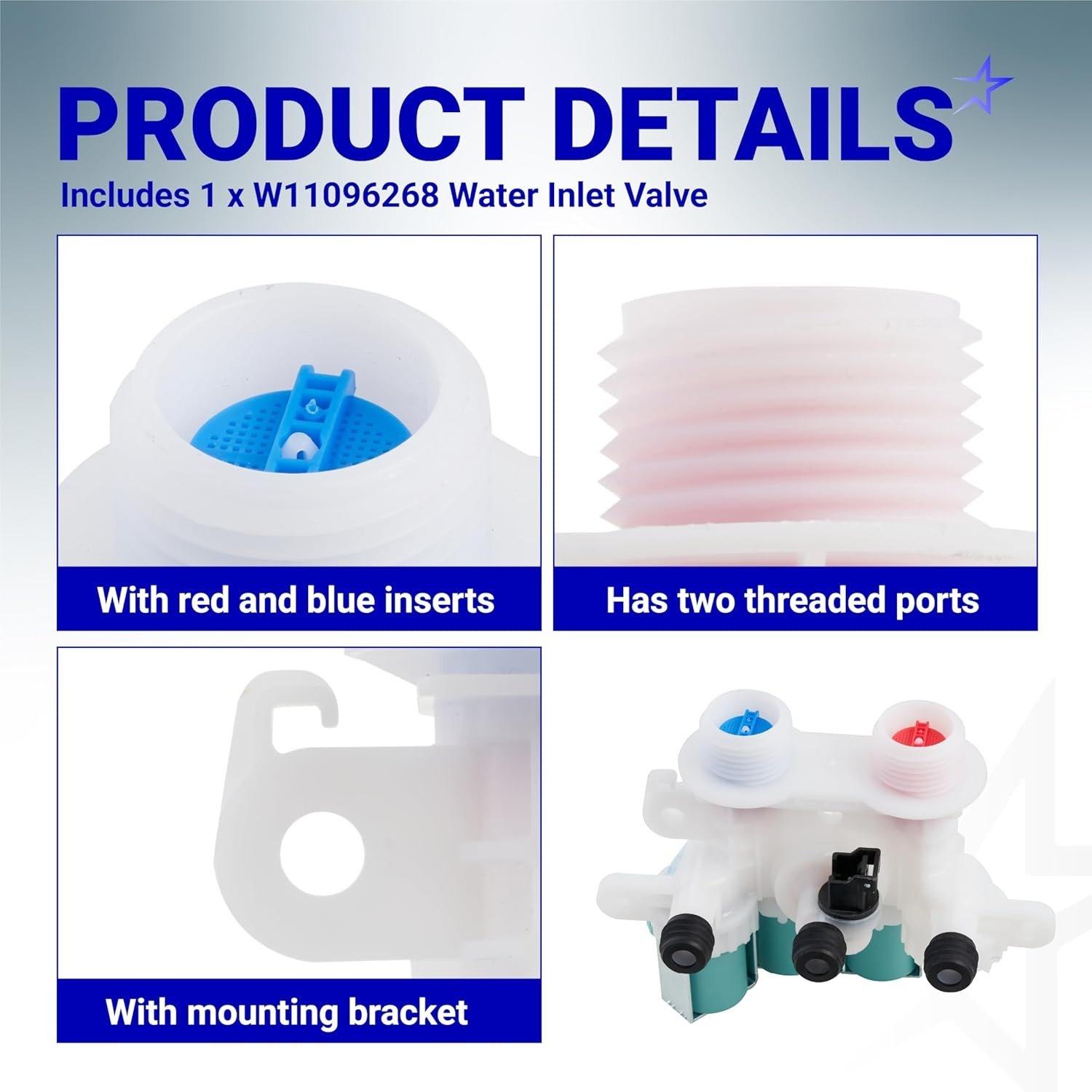 [Lifetime Warranty] W11096268 W11220230 Washer Water Inlet Valve - Compatible with Whirlpool Kenmore Washers - Replaces W10632527 W10758829 W10853296 W11096268 AP6329544 (120V 60Hz) image 7