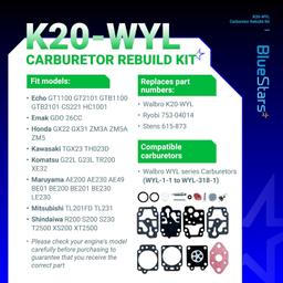 [Lifetime Warranty] K20-WYL Carburetor Rebuild Kit with Primer Bulb thumbnail 3