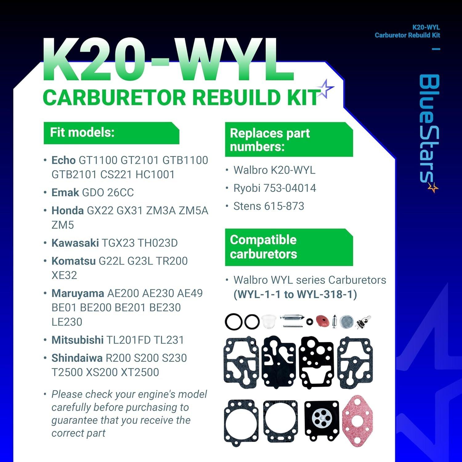 [Lifetime Warranty] K20-WYL Carburetor Rebuild Kit with Primer Bulb image 3