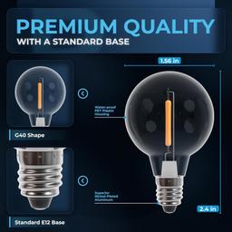 [Lifetime Warranty] G40 LED Light Bulbs E12 Screw Base, 1W Globe Bulbs 2700K - Pack of 25 thumbnail 7