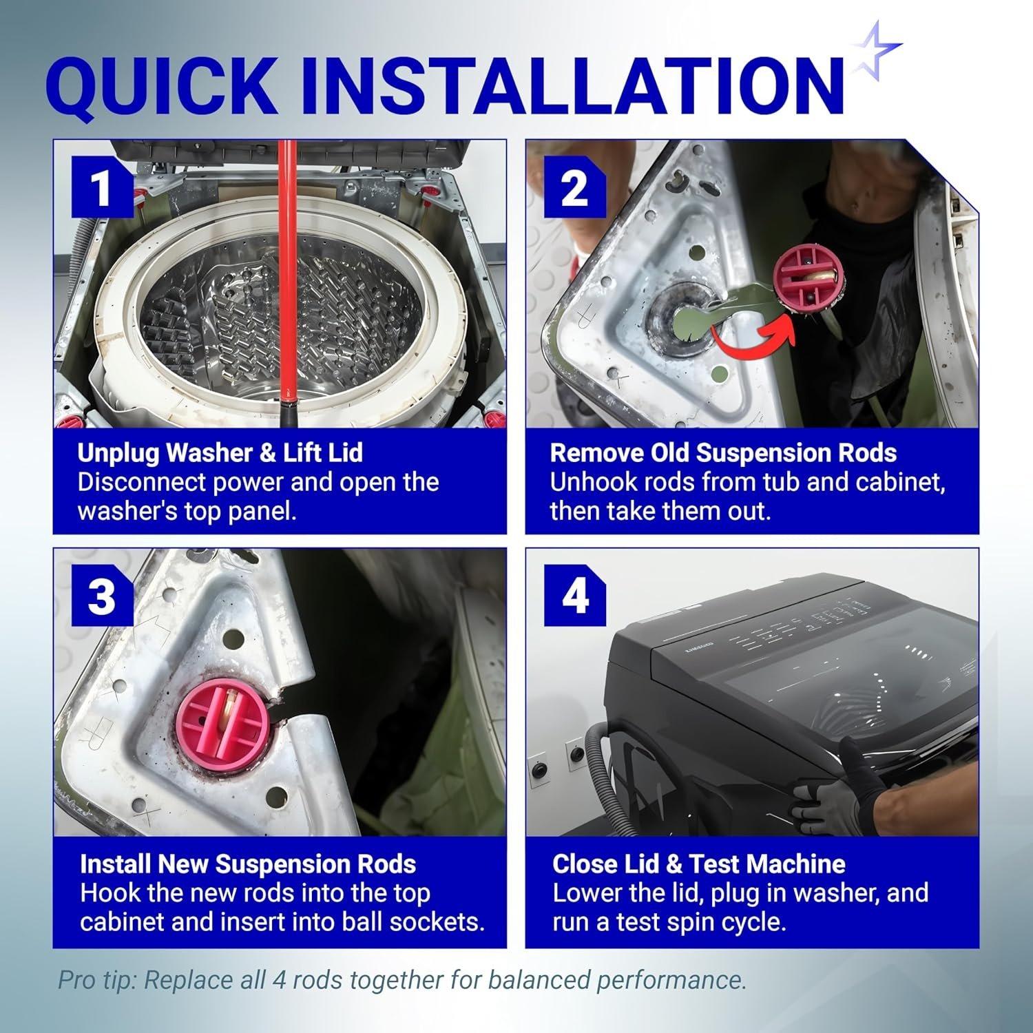 [Lifetime Warranty] DC97-16350T DC97-16350U Suspension Rods 26.2" - Fit WA50R5200AW/US WA50R5400AV/US WA50R5400AW/US WA45T3200AW/A4 WA45N3050AW/A4 WA50R5200AV/A4 Samsung Top Load Washer - Pack of 4 image 7