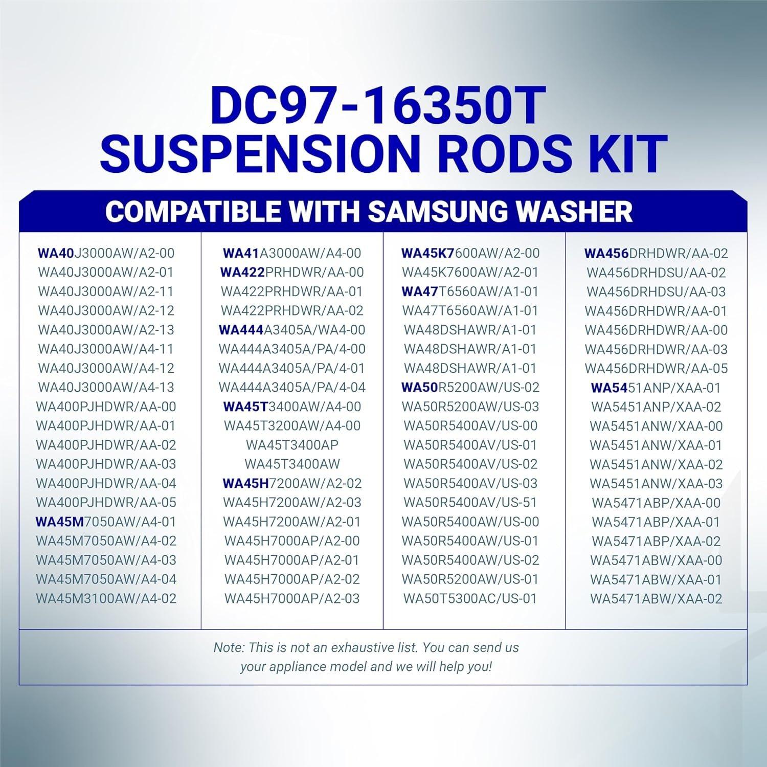 [Lifetime Warranty] DC97-16350T DC97-16350U Suspension Rods 26.2" - Fit WA50R5200AW/US WA50R5400AV/US WA50R5400AW/US WA45T3200AW/A4 WA45N3050AW/A4 WA50R5200AV/A4 Samsung Top Load Washer - Pack of 4 image 1