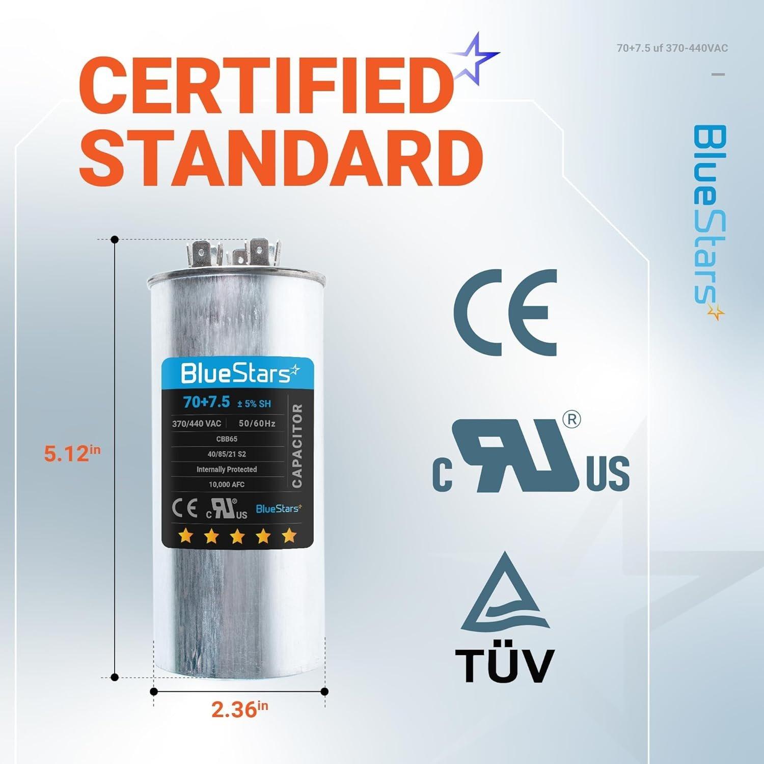 [Lifetime Warranty] 70+7.5 uF MFD 370/440 VAC Round Dual Run Capacitor - Compatible with Air Conditioner, Heat Pump Condenser - Pack of 2 image 7