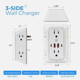 [Lifetime Warranty] Wall Mount Power Strip 6 Outlet 4 USB Ports thumbnail 5