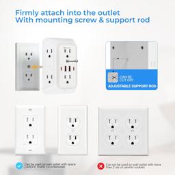 [Lifetime Warranty] Wall Mount Power Strip 6 Outlet 4 USB Ports thumbnail 4