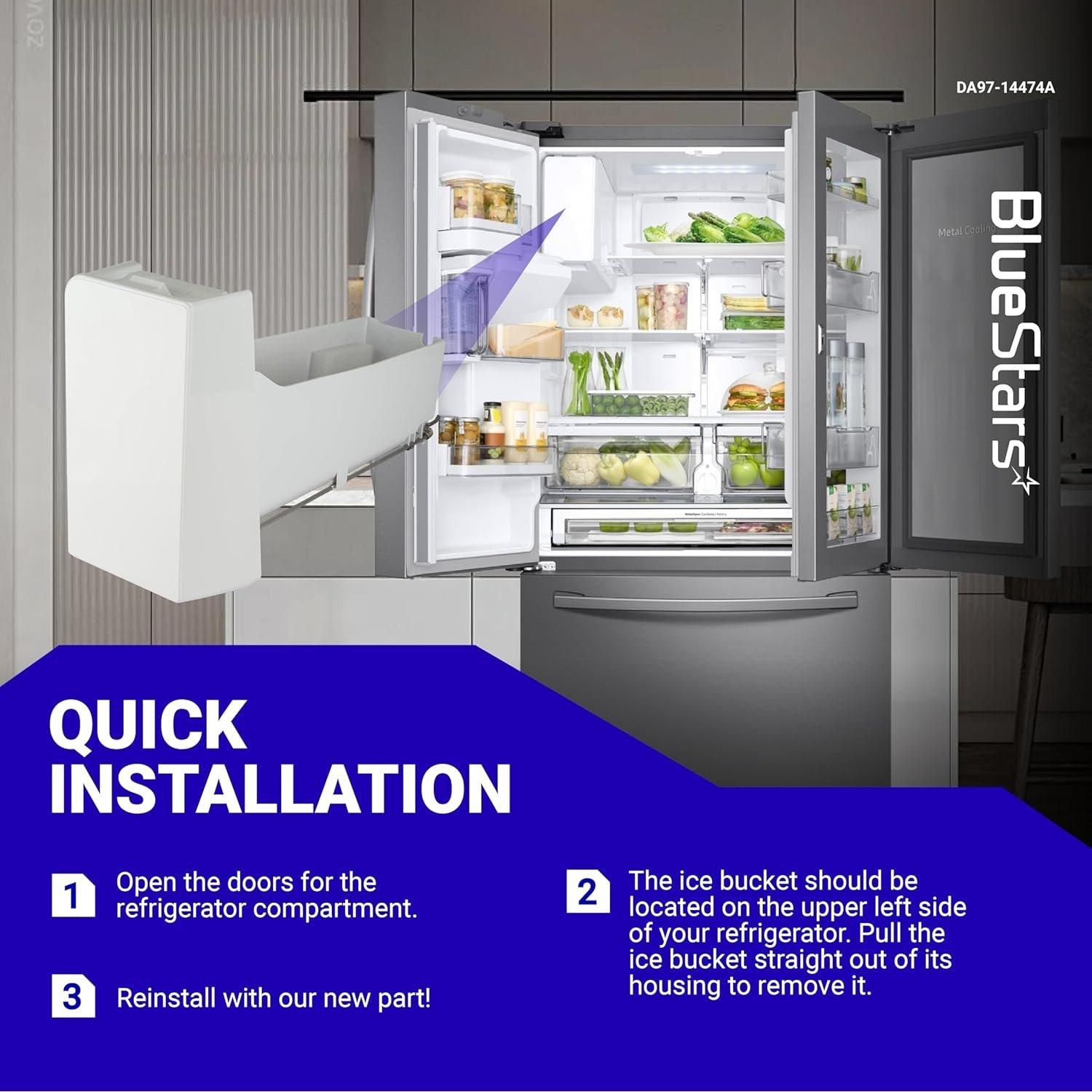 [Lifetime Warranty] DA97-14474A DA97-14474C DA97-12604D Ice Bucket - for Samsung RF25, RF26, RF28 Series Refrigerators RF26J7500SR, RF28HFEDTSR, RF265BEAESR - Replaces DA97-21040A, AP6034185 image 1