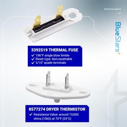 [Lifetime Warranty] 8577274 Dryer Thermistor and 3392519 Dryer Thermal Fuse Replacement Kit - Compatible with Whirlpool & Kenmore Dryers - Replaces AP6013514 PS11746740 AP6008325 3388651 PS11741460 thumbnail 4