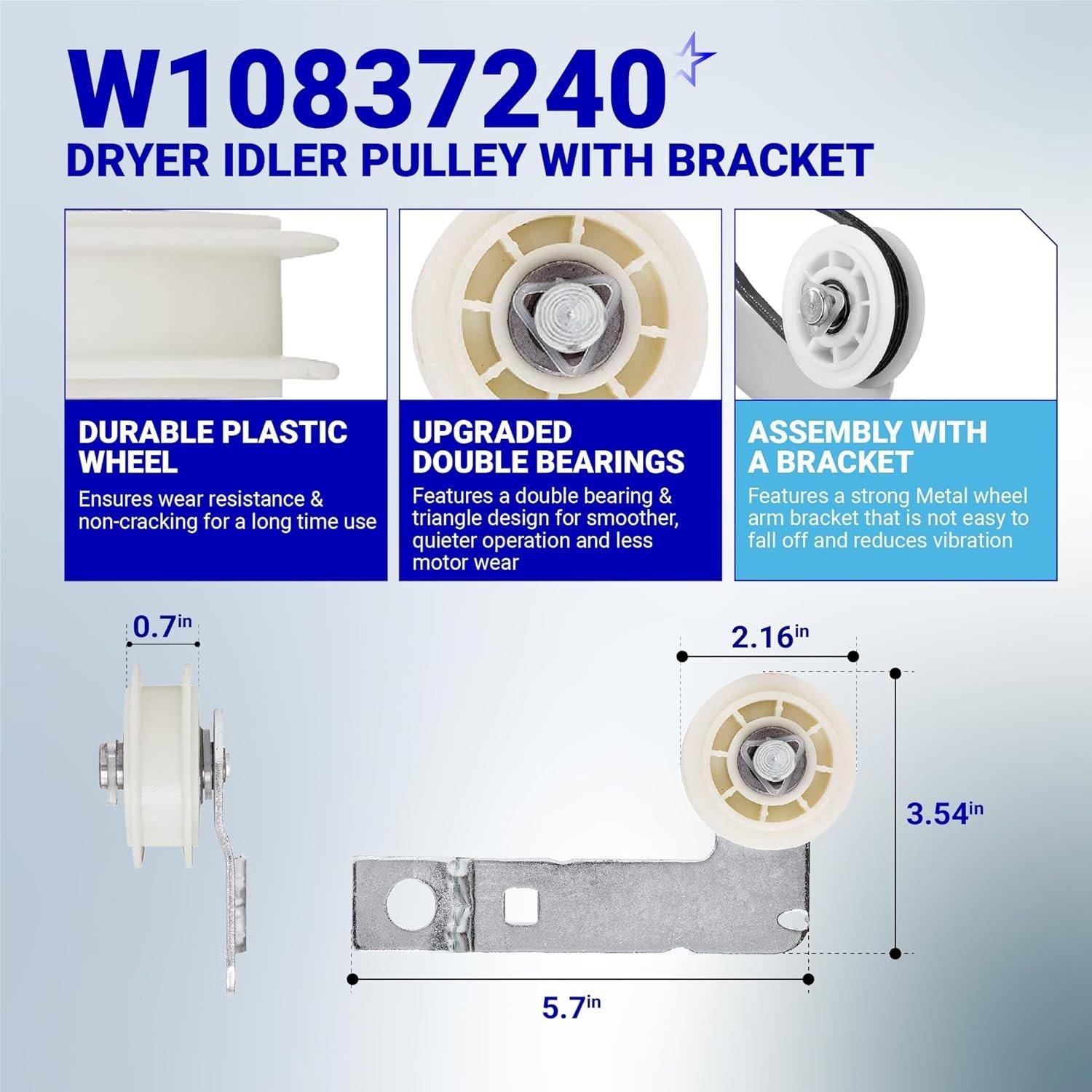 [Lifetime Warranty] 661570V 661570 & 279640 & W10837240 Dryer Drum Belt Idler Pulley and Pulley Kit - Compatible with Whirlpool Maytag Kenmore Dryers WED9200SQ0 WED5600XW0 WED9200SQ0 GEW9250PW1 image 6