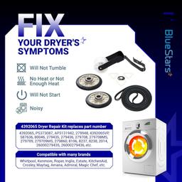 [Lifetime Warranty] 4392065 Dryer Repair Kit Included Belt 341241 Idler 691366 Rollers 349241T for Whirlpool Kenmore Admiral Amana Dryers - Replaces 279948 587636 AP3131942 PS373087 587636 WED4815EW1 NED4655EW1 thumbnail 4
