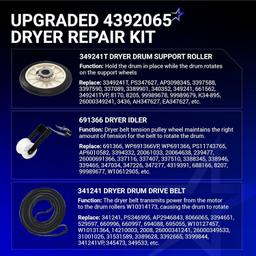 [Lifetime Warranty] 4392065 Dryer Repair Kit Included Belt 341241 Idler 691366 Rollers 349241T for Whirlpool Kenmore Admiral Amana Dryers - Replaces 279948 587636 AP3131942 PS373087 587636 WED4815EW1 NED4655EW1 thumbnail 6